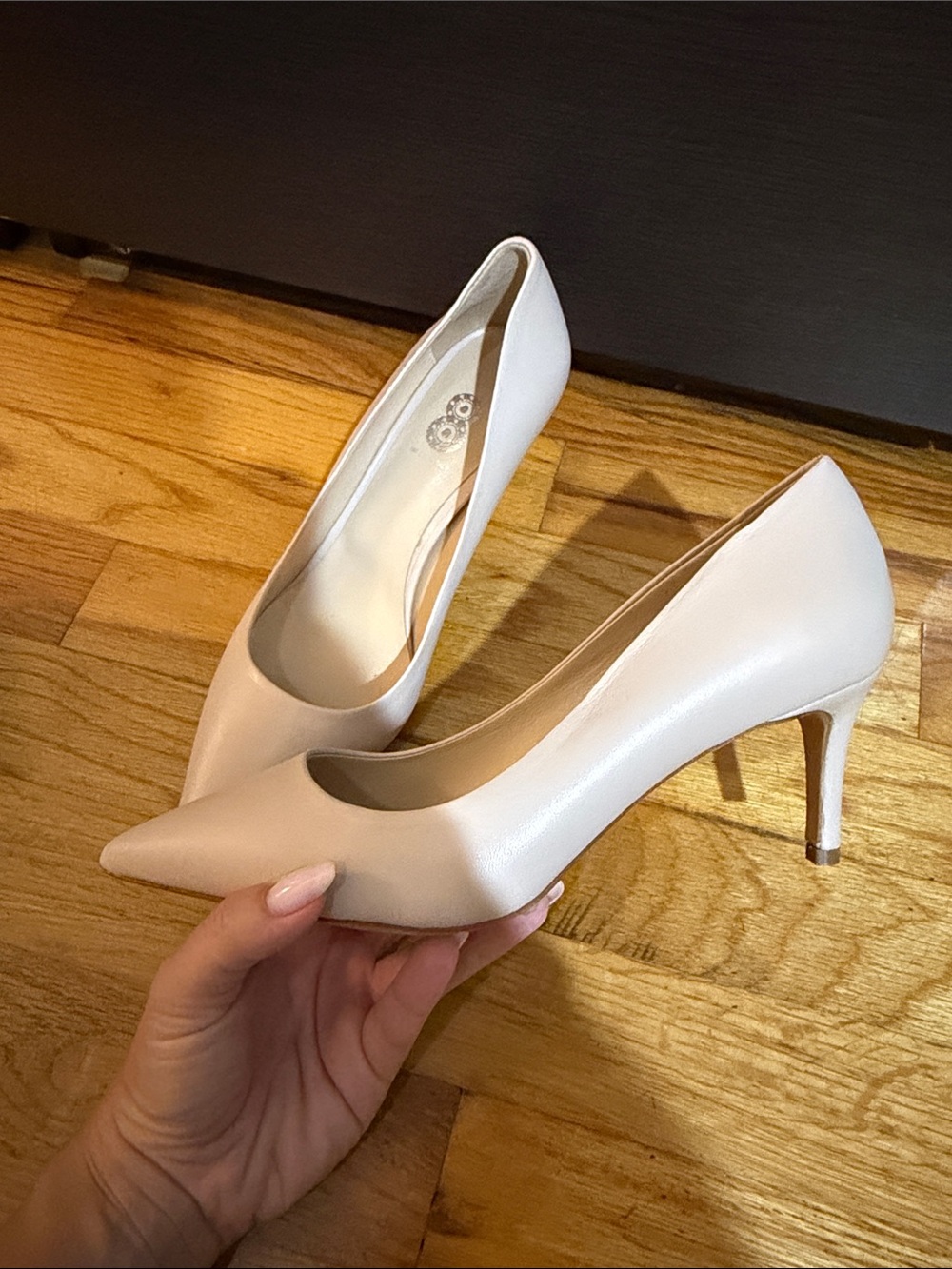 Leather Pointed-Toe Pumps in Cream